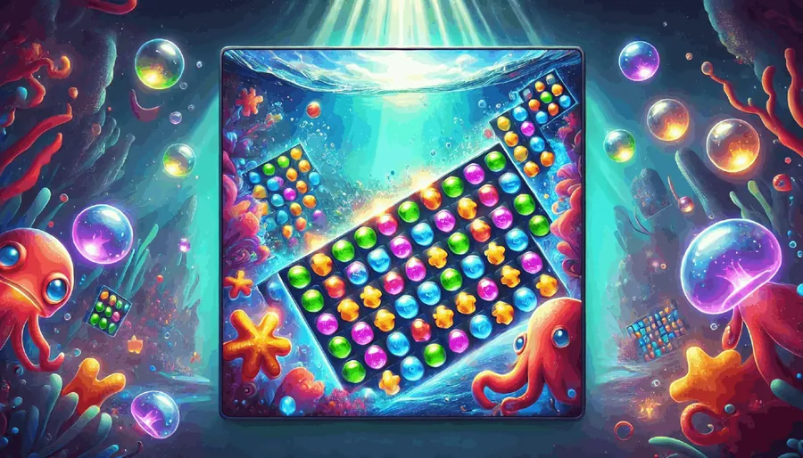 Ocean Odyssey artwork: a glowing puzzle board on the sea floor, surrounded by jellyfish and octopuses